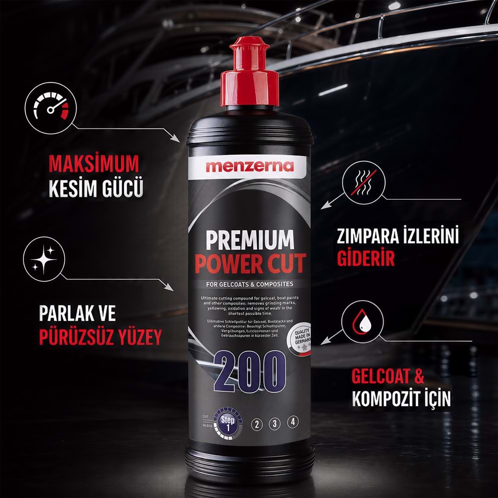 MENZERNA Power Cut 200 Jelkot Boya Kompozit Çizik Giderici Kalın Pasta 1 Lt | Fiberglas Marin Tekne