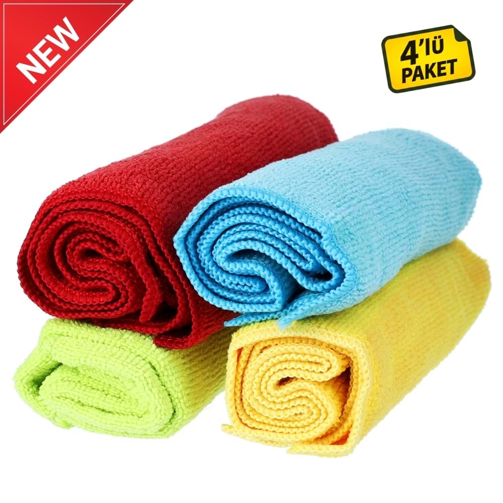 MENZERNA Mikrofiber Bez Seti 320 GSM 4'lü Paket - 40x40cm | Renkli Detailing Pasta Cila Bezleri
