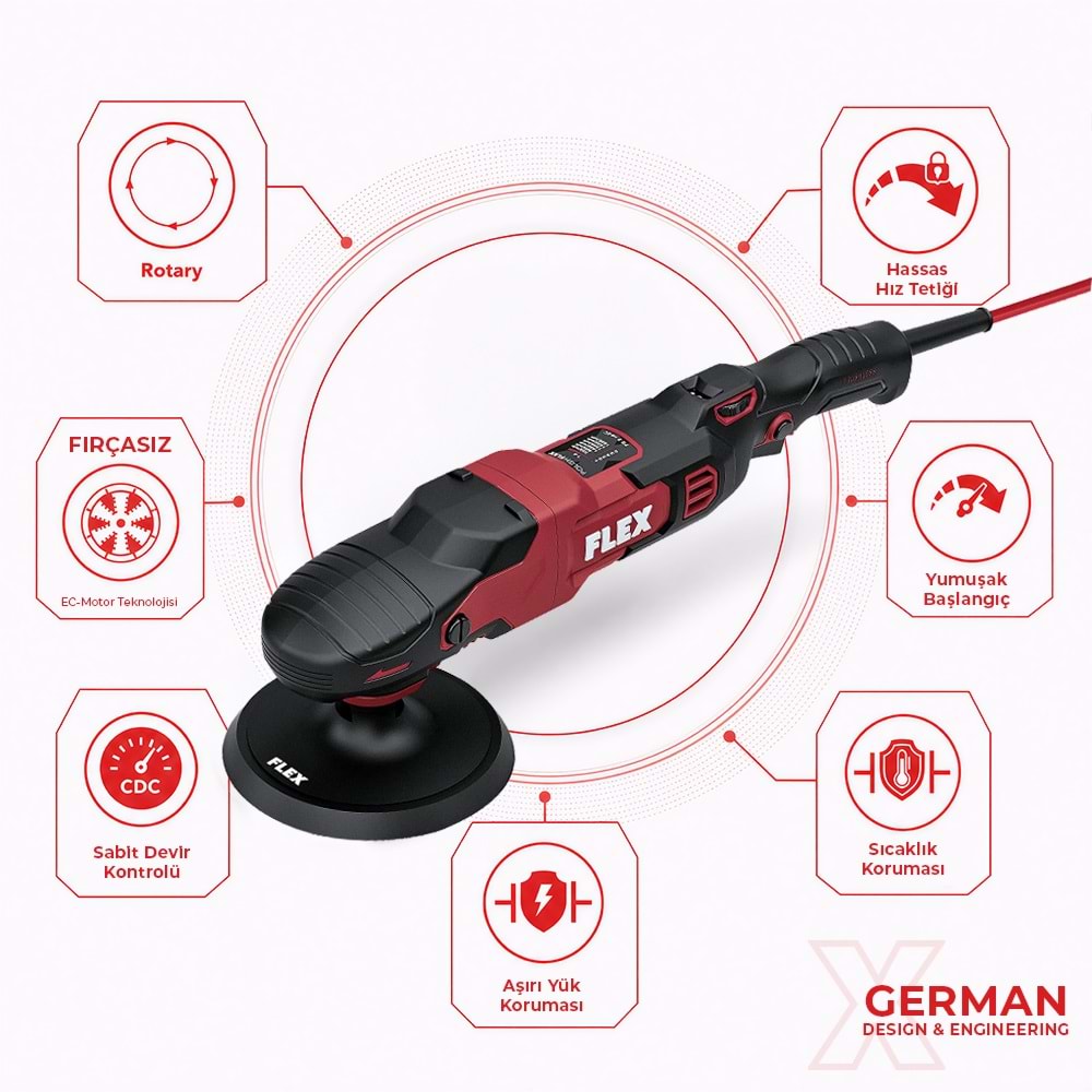 FLEX PE 2-14 EC Rotary Polisaj Makinesi 1400W (2. Nesil) | Fırçasız Kömürsüz Motor Yüksek Tork