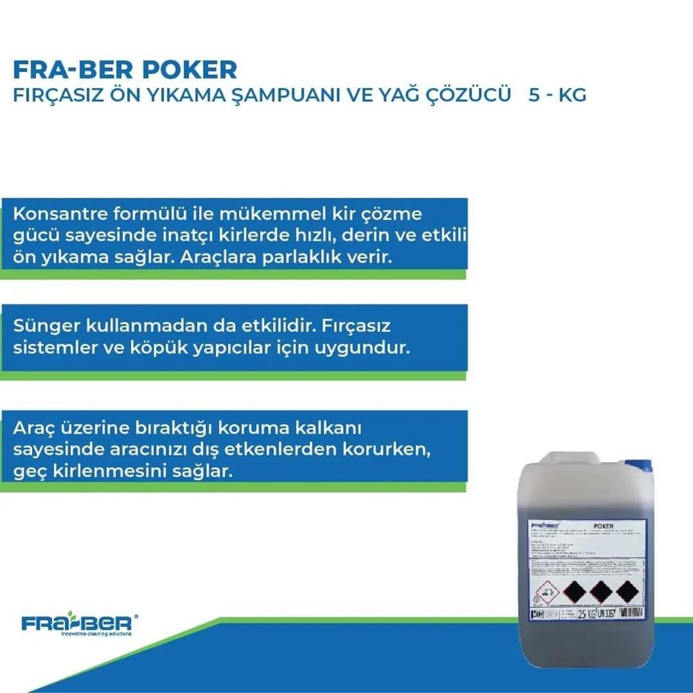 FRA-BER Poker Fırçasız Ön Yıkama Şampuanı (1:100 Konsantre) - 5 kg | Yağ Çözücü ve Kir Temizleme