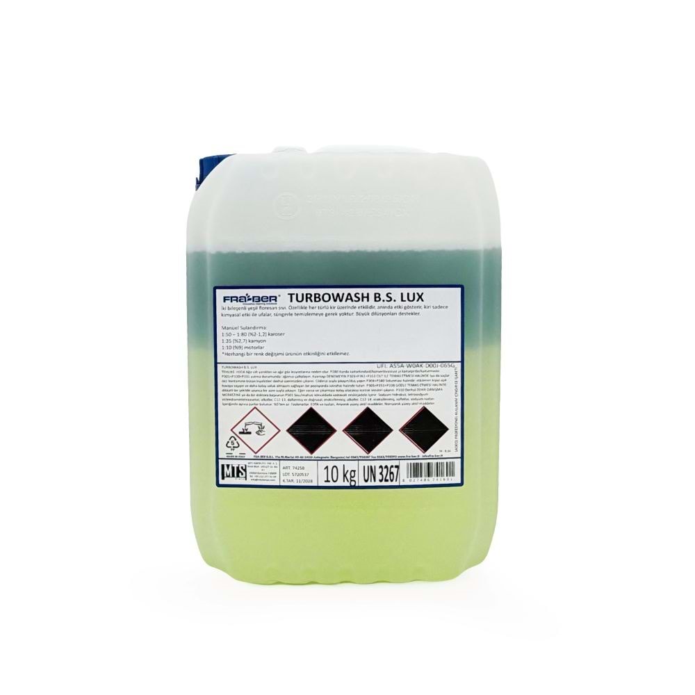 FRA-BER Turbowash B.S Lux Yüksek Performanslı Yağ Sökücü Deterjan (1:80 Konsantre) - 10 kg