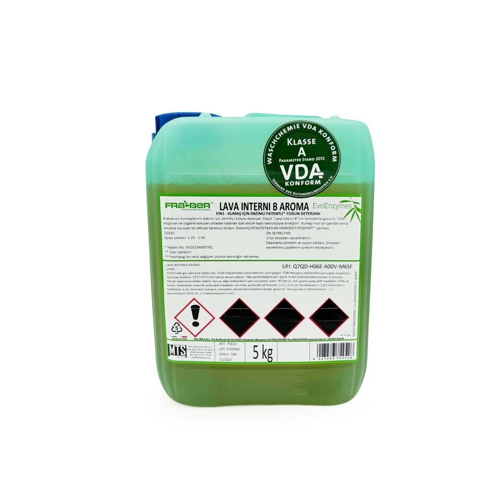 FRA-BER Lava Interni B Aroma Enzimli Genel Amaçlı Detaylı Araç Temizleyici (1:40 Konsantre) - 5 kg