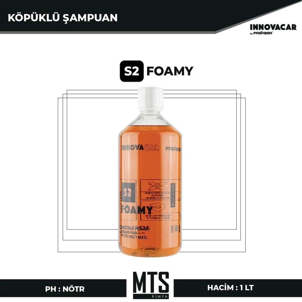 INNOVACAR S2 FOAMY Enzimli PH Nötr Köpüklü Araç Yıkama Şampuanı Konsantre - 1 lt
