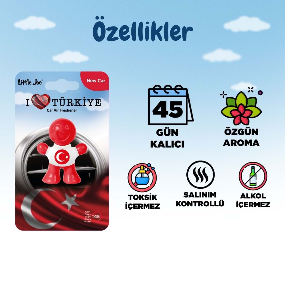 Little Joe Türkiye'yi Seviyorum Yeni Araç Kokusu (New Car)-45 Gün-Oto Kokusu Kalıcı Klima Parfüm