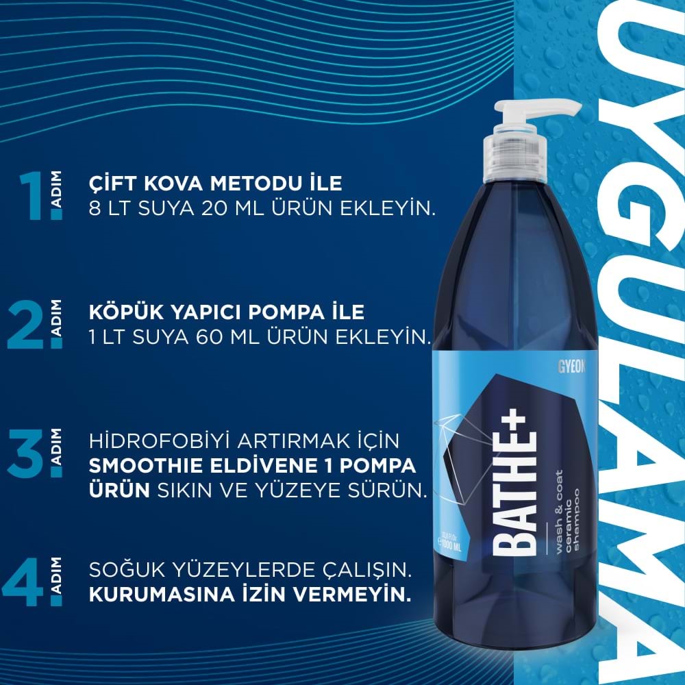 GYEON Q²M Bathe+ Plus Seramik Bazlı PH Nötr Cilalı Oto Şampuanı 500 ml -Su İtici Araç Yıkama Köpüğü