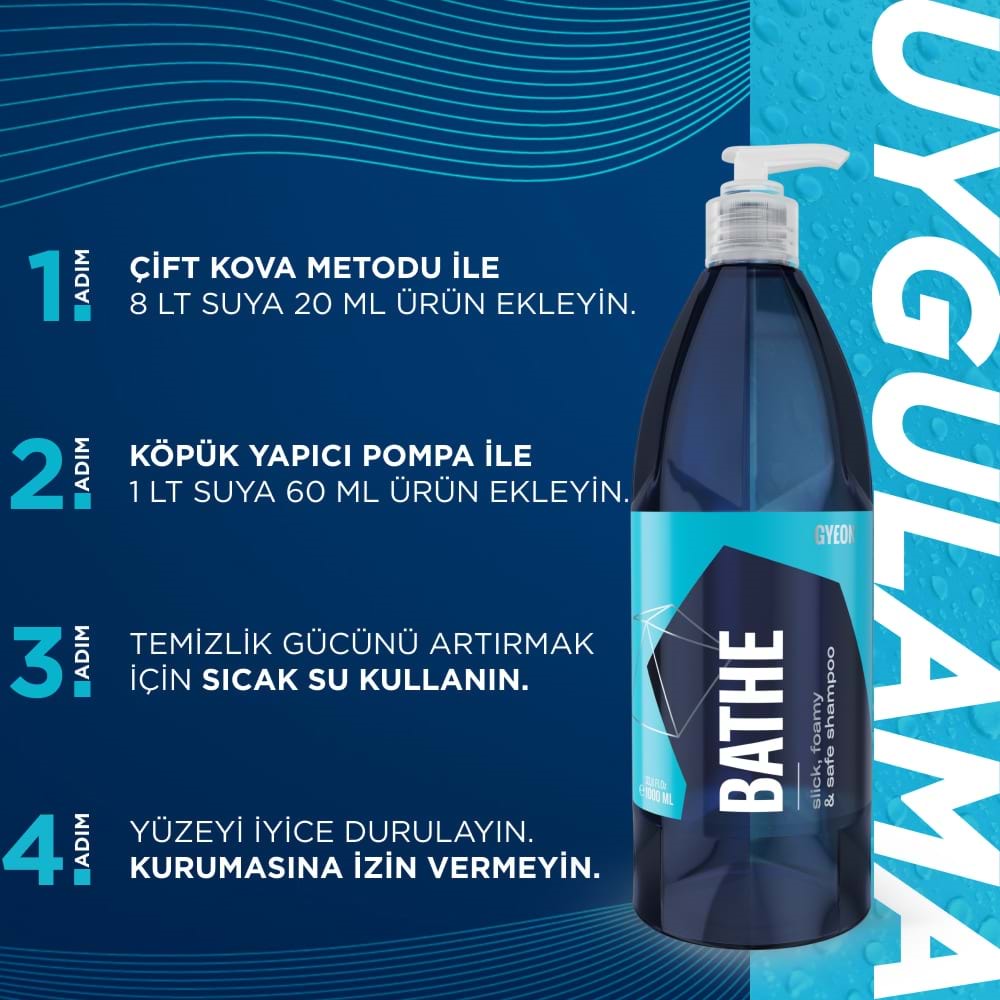 GYEON Q²M Bathe PH Nötr Cilalı Oto Şampuanı - 1000 ml -Yüksek Konsantre Jel Araç Yıkama Köpüğü