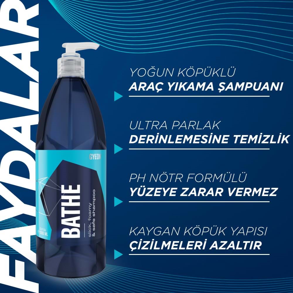 GYEON Q²M Bathe PH Nötr Cilalı Oto Şampuanı - 500 ml -Yüksek Konsantre Jel Araç Yıkama Köpüğü
