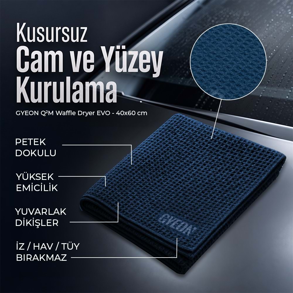 GYEON Q2M WaffleDryer EVO Petek Doku Cam Silme Bezi - 40x60 cm | Mikrofiber Oto Kurulama Havlusu