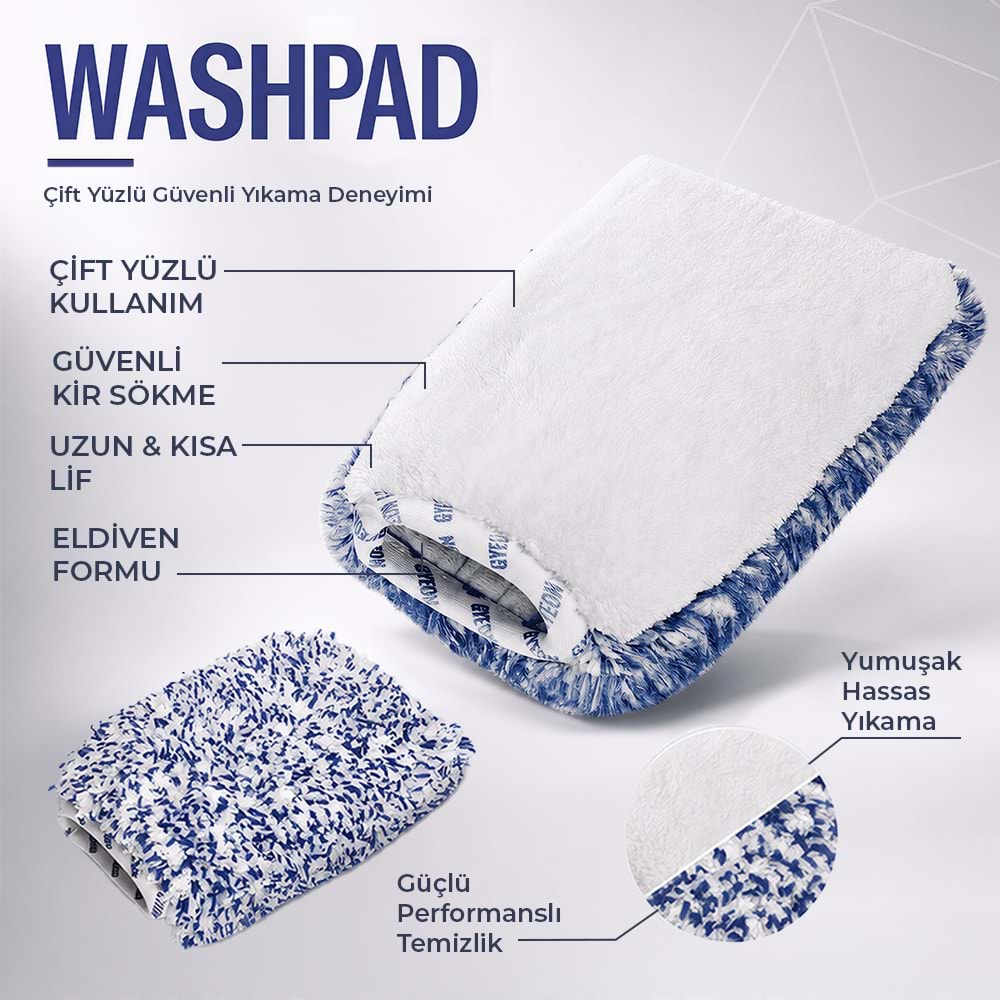 GYEON Q2M WashPad EVO Çift Taraflı Mikrofiber Araç Yıkama Eldiveni | Oto Yıkama Pedi Süngeri