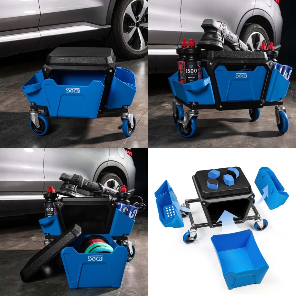 SGCB Mekanik Detay Taburesi - 150 Kg Kapasite | Hareketli Tekerlekli Çekmeceli Detailing Koltuk