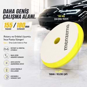 MENZERNA İnce Pasta Süngeri 155/180mm - Sarı | Rotary ve Orbital Uyumlu Orta Çizik Giderici Ped