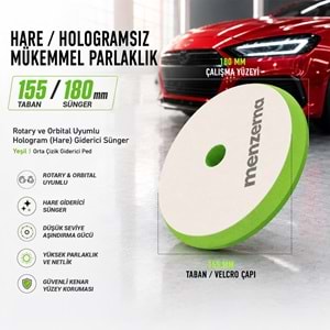 MENZERNA Hare Giderici Cila Süngeri 155/180mm - Yeşil | Rotary Orbital Uyumlu Hologram Giderici Ped