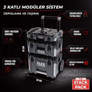 FLEX Stack Pack 1 Modüler Depolama ve Taşıma Sistemi | 3 Katlı Mobil Takım Çantası Saklama Seti