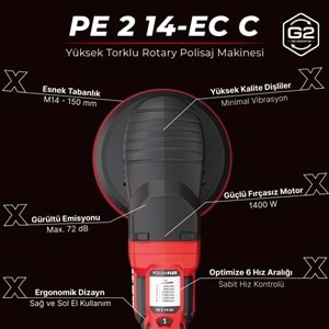 FLEX PE 2-14 EC Rotary Polisaj Makinesi 1400W (2. Nesil) | Fırçasız Kömürsüz Motor Yüksek Tork