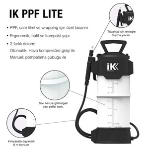 IK PPF LITE Cam Filmi PPF Folyo Kaplama İçin Basınçlı Pompa 8 Litre | Hava Girişli 6 Metre Hortumlu
