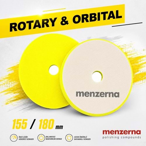 MENZERNA İnce Pasta Süngeri 155/180mm - Sarı | Rotary ve Orbital Uyumlu Orta Çizik Giderici Ped