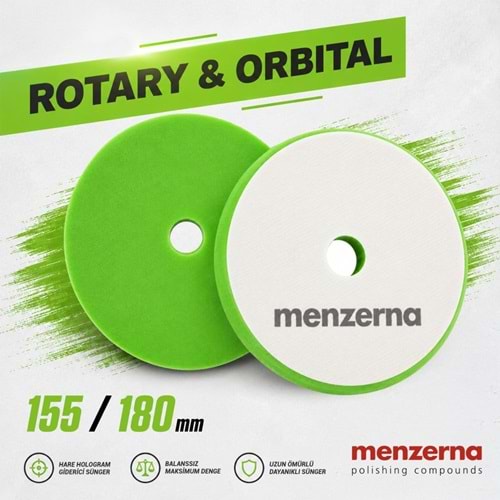 MENZERNA Hare Giderici Cila Süngeri 155/180mm - Yeşil | Rotary Orbital Uyumlu Hologram Giderici Ped