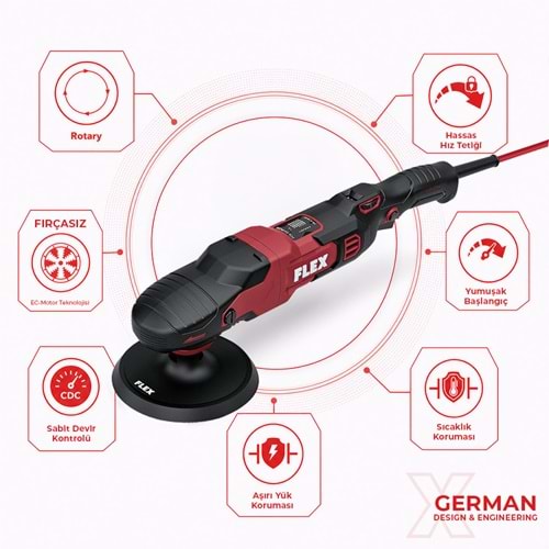 FLEX PE 2-14 EC Rotary Polisaj Makinesi 1400W (2. Nesil) | Fırçasız Kömürsüz Motor Yüksek Tork