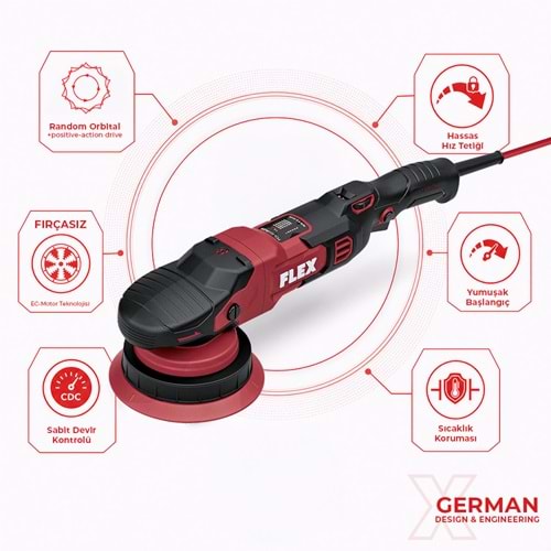 FLEX XCE 2 8 14-EC DA Orbital Polisaj Makinesi 1400W (2. Nesil)| Fırçasız Kömürsüz Motor Gear Driven