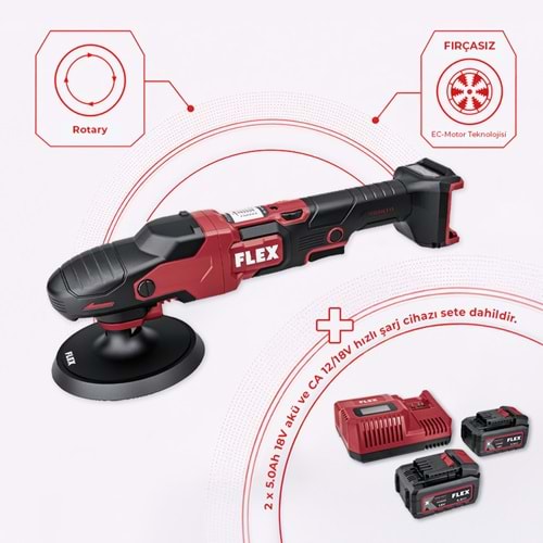 FLEX PE 2 18-EC Çift Akülü Rotary Polisaj Makinesi Seti 18V (2. Nesil) | Fırçasız Kömürsüz Motor