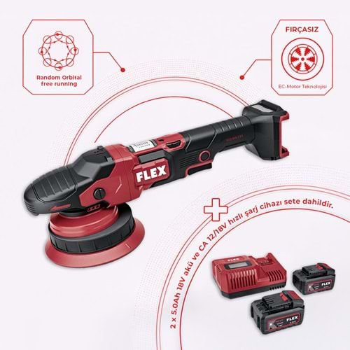 FLEX XFE 2 15 18-EC Çift Akülü Random Orbital Polisaj Makinesi Seti 18V (2. Nesil) | Fırçasız Motor
