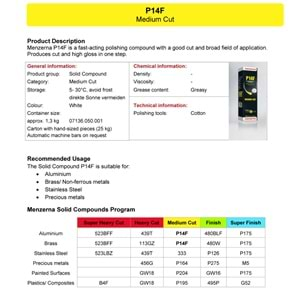 Menzerna P14F Orta Kesici Katı Cila Beyaz Alüminyum Pirinç Paslanmaz Tek Adım Parlatıcı – 1300 Gr