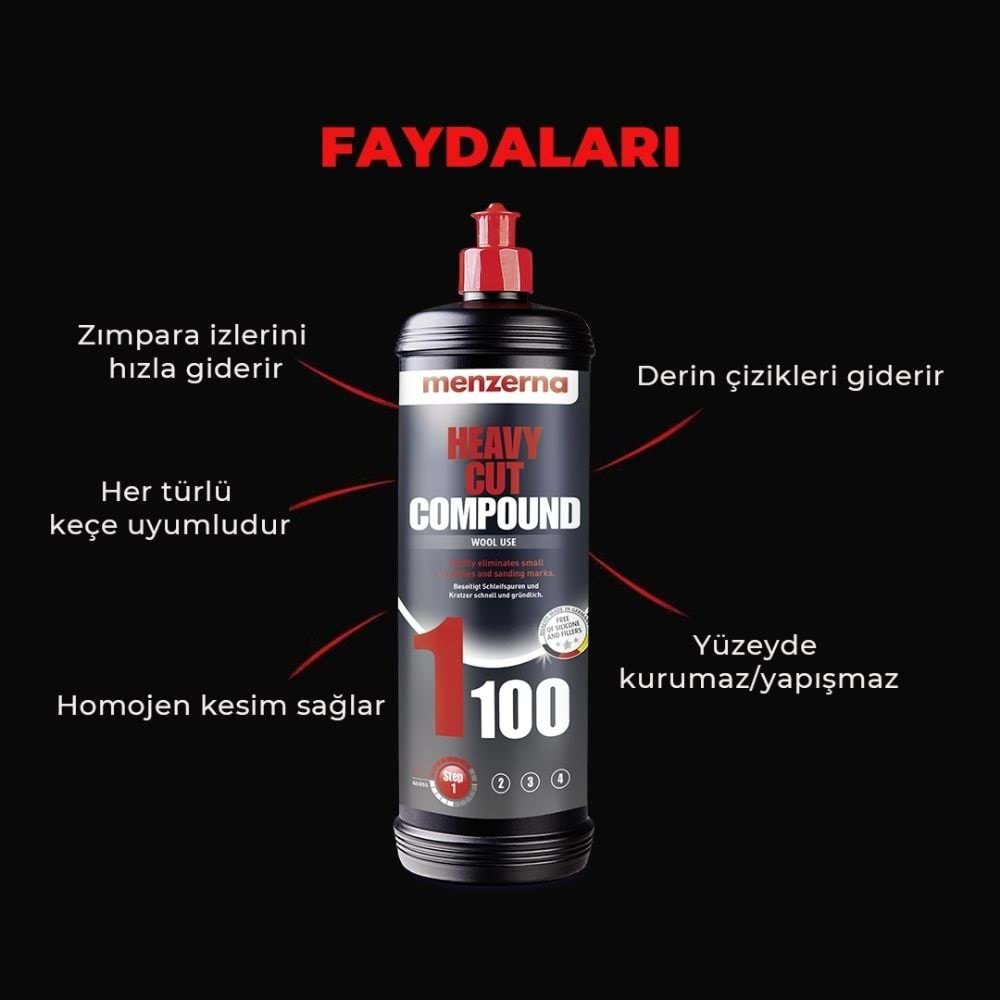 Menzerna 1100 Keçe Uyumlu Kalın Pasta Agresif Çizik Giderici – 1 Lt