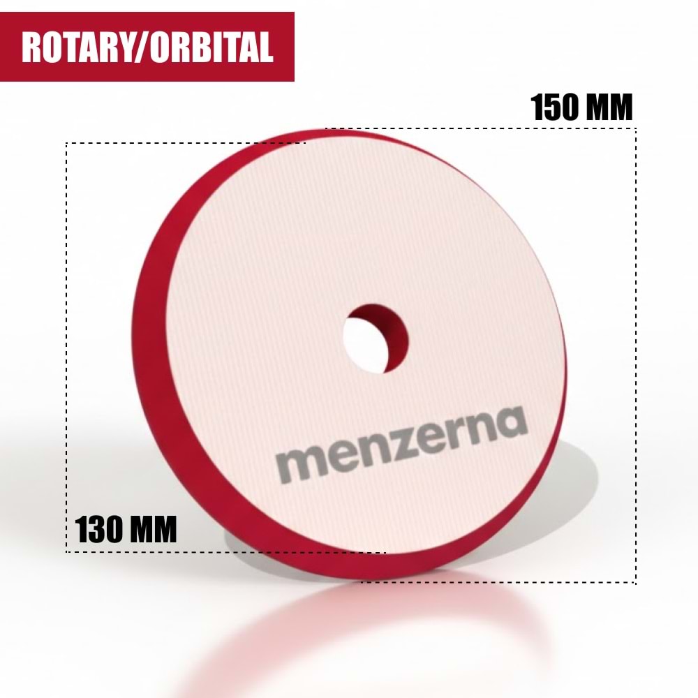 MENZERNA Rotary ve Orbital Uyumlu Kalın Pasta Süngeri 130/150mm - Kırmızı | Çizik Giderici Ped