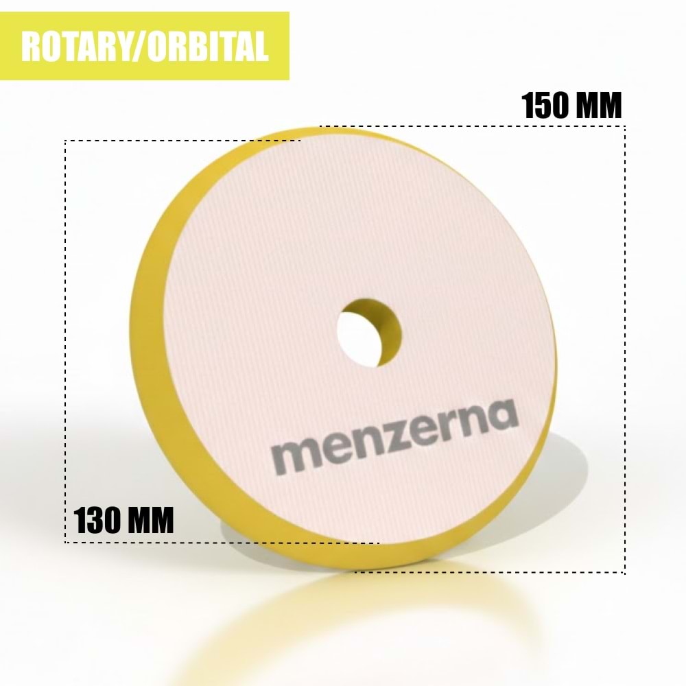 MENZERNA Rotary ve Orbital Uyumlu İnce Pasta Süngeri 130/150mm - Sarı | Orta Çizik Giderici Ped