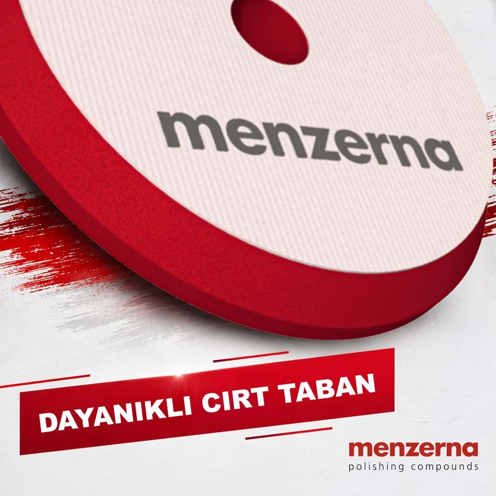 MENZERNA Kalın Pasta Süngeri 155/180mm - Kırmızı | Rotary ve Orbital Uyumlu Çizik Giderici Ped