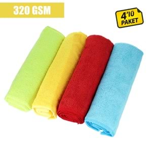 MENZERNA Mikrofiber Bez Seti 320 GSM 4'lü Paket - 40x40cm | Renkli Detailing Pasta Cila Bezleri