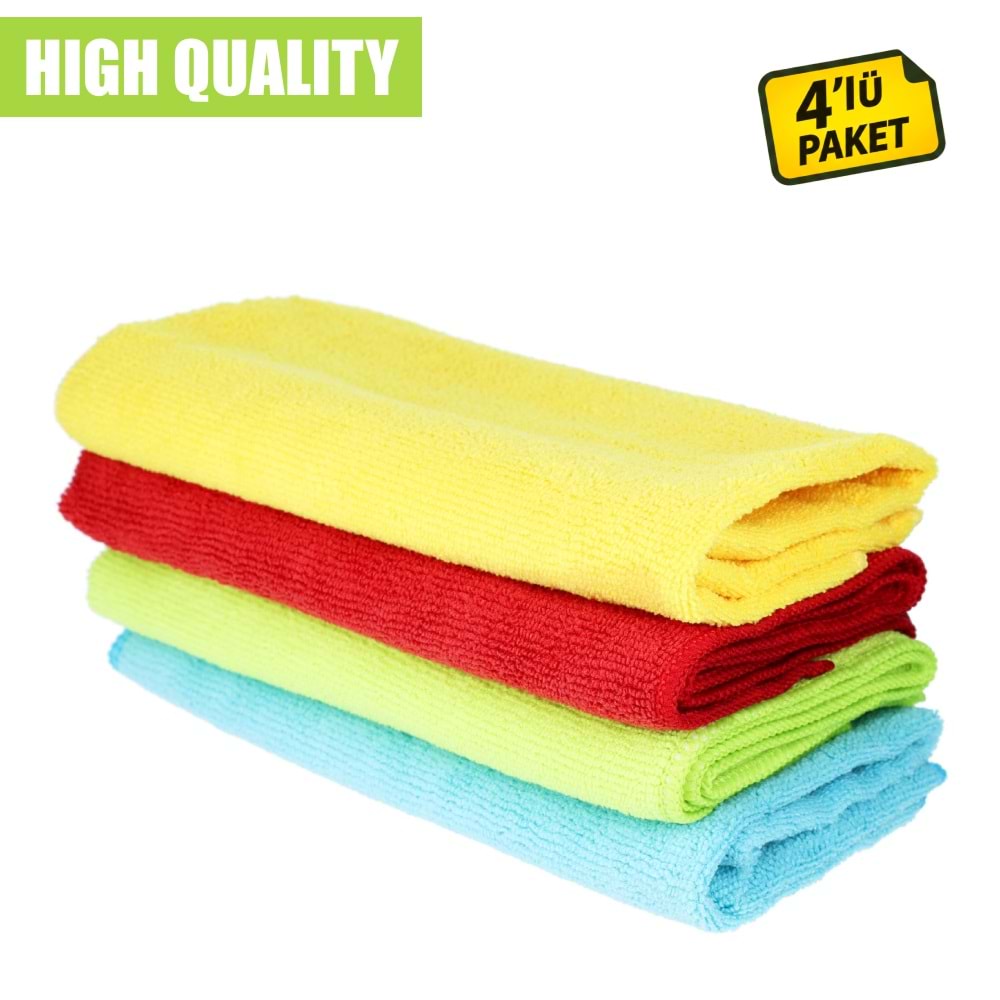 MENZERNA Mikrofiber Bez Seti 320 GSM 4'lü Paket - 40x40cm | Renkli Detailing Pasta Cila Bezleri