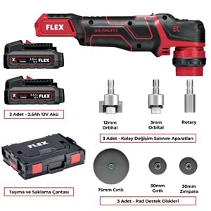 FLEX PXE 80 12V-EC Set Rotary/Orbital Akülü Nano Polisaj Makinesi Seti | Mini Şarjlı Pasta Cila