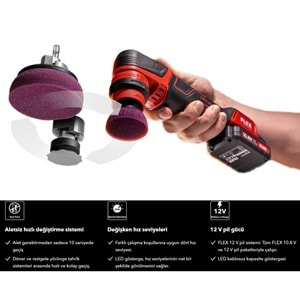 FLEX PXE 80 12V-EC Set Rotary/Orbital Akülü Nano Polisaj Makinesi Seti | Mini Şarjlı Pasta Cila