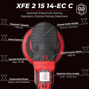 FLEX XFE 2 15 14-EC Random Orbital Polisaj Makinesi 1400W (2. Nesil) | Fırçasız Kömürsüz Motor