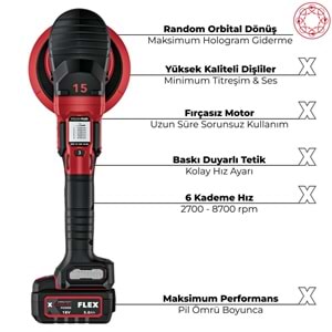 FLEX XFE 15 150 18-EC SET Random Orbital Çift Akülü Kablosuz Polisaj Makinesi Seti - Fırçasız Motor