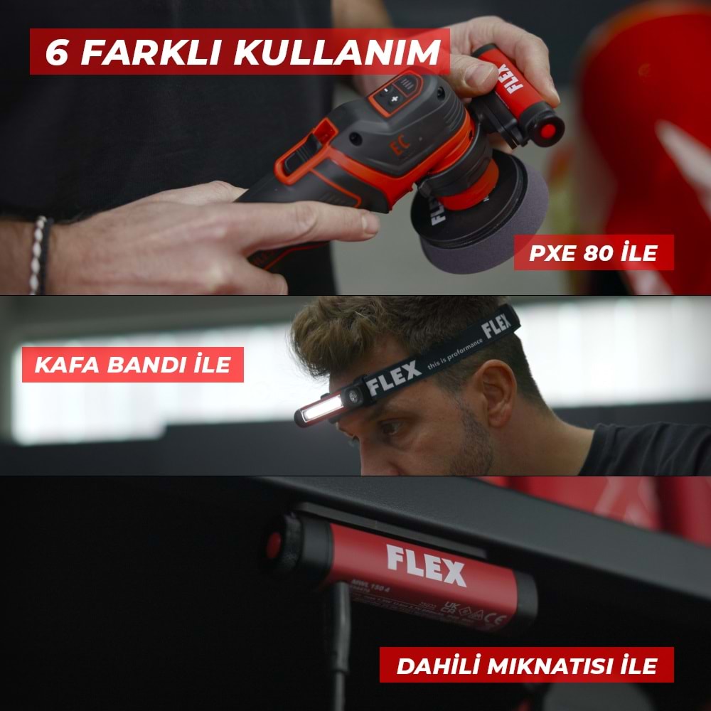 FLEX MWL 150 4V Şarjlı Kafa Feneri | Çok Amaçlı LED Işık | PXE80 Uyumlu Detailing Kontrol Lambası