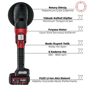 FLEX PE 2 18-EC Çift Akülü Rotary Polisaj Makinesi Seti 18V (2. Nesil) | Fırçasız Kömürsüz Motor