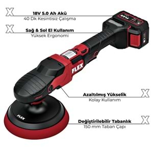 FLEX PE 2 18-EC Çift Akülü Rotary Polisaj Makinesi Seti 18V (2. Nesil) | Fırçasız Kömürsüz Motor