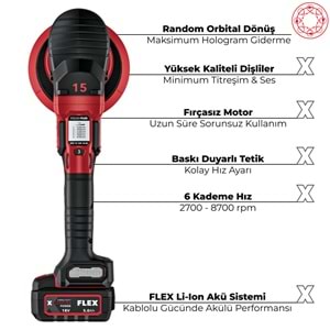 FLEX XFE 2 15 18-EC Çift Akülü Random Orbital Polisaj Makinesi Seti 18V (2. Nesil) | Fırçasız Motor