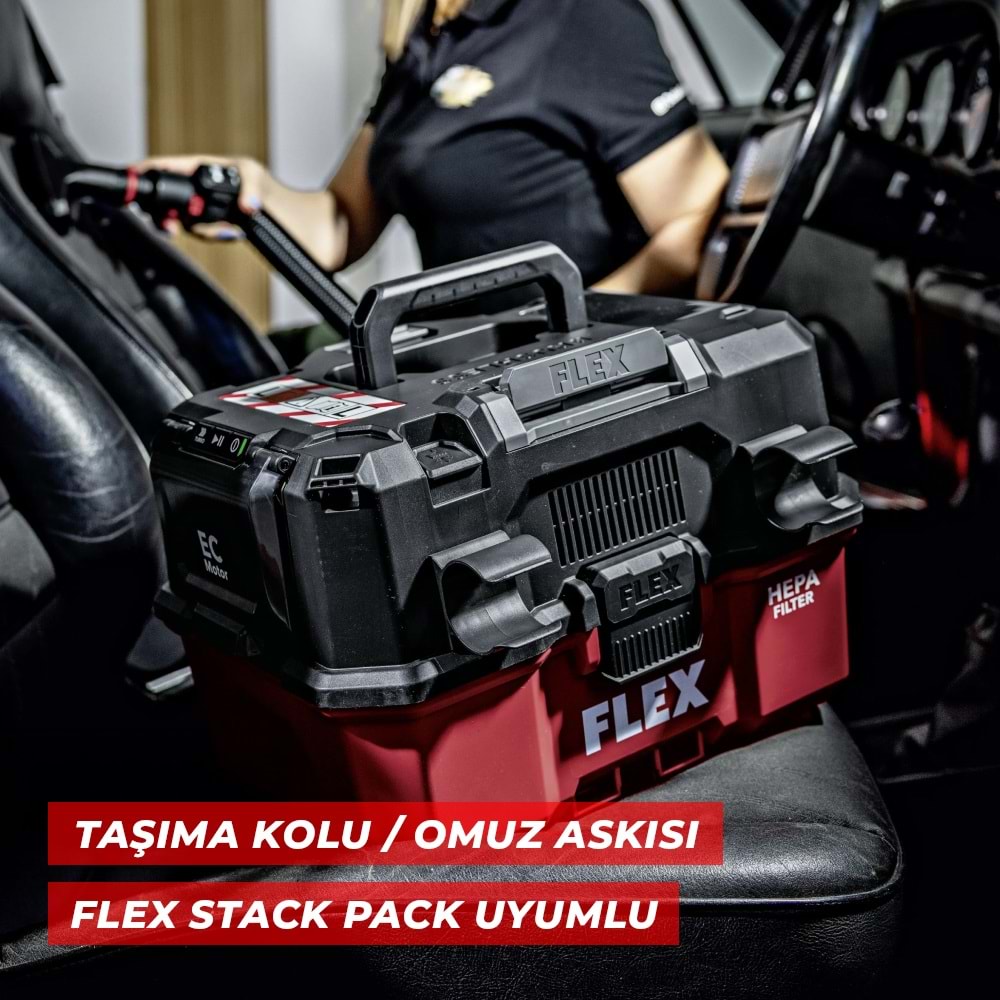 FLEX VC 9 L MC 18V Akülü Islak Kuru Süpürge 9 Litre | Profesyonel Şarjlı Mobil Vakum Makinesi