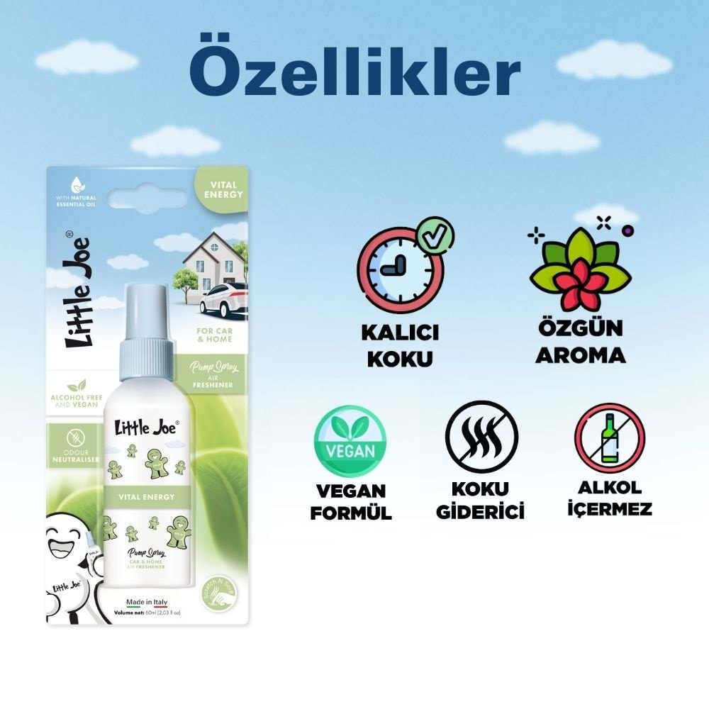 Little Joe Ferahlatıcı Sprey Oda Kokusu 60 ml (Vital Energy) -Koku Giderici -Oto Ev Ofis Parfüm