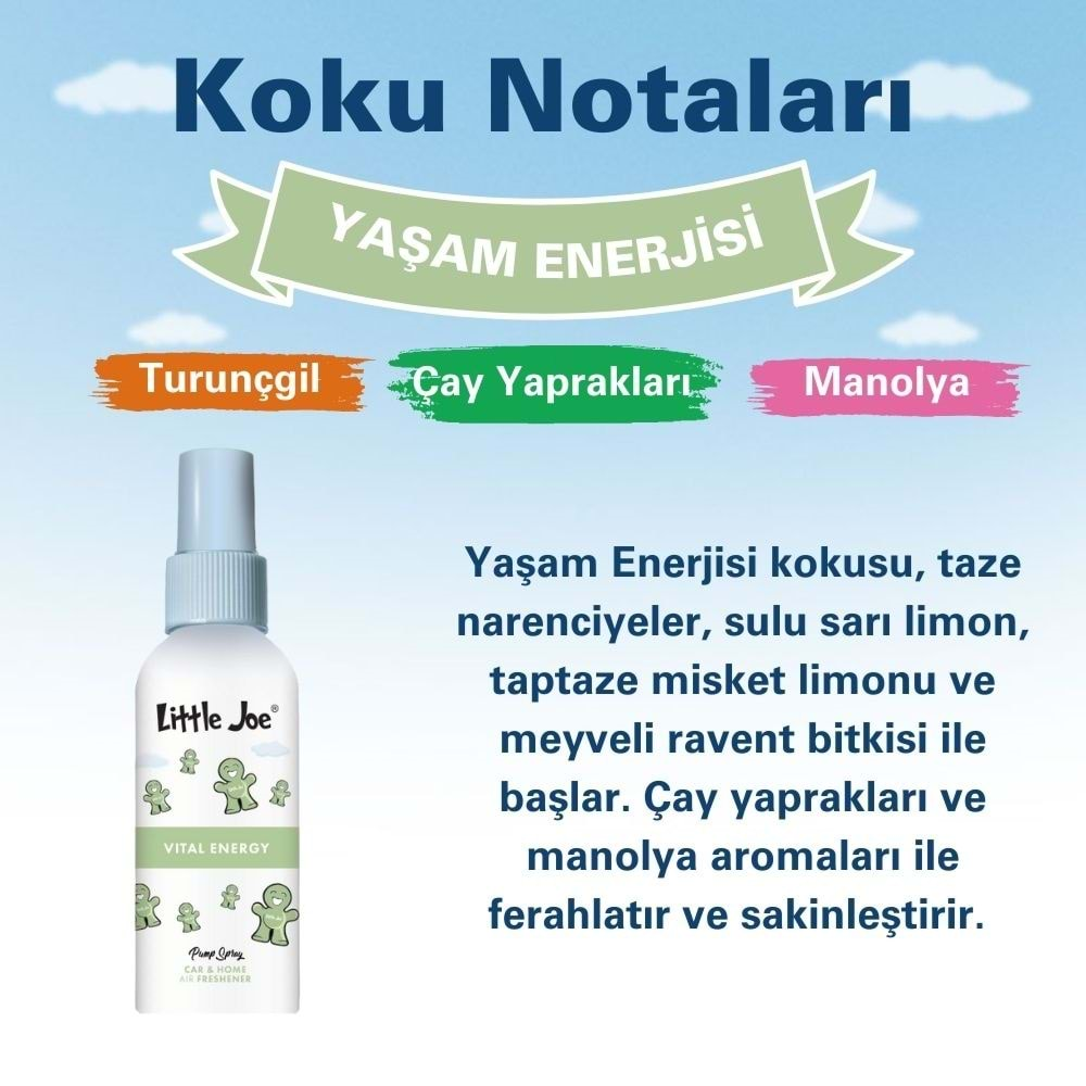 Little Joe Ferahlatıcı Sprey Oda Kokusu 60 ml (Vital Energy) -Koku Giderici -Oto Ev Ofis Parfüm