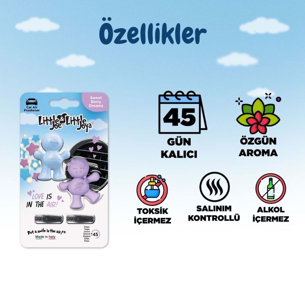 Little Joe Aşk Serisi 2li Paket Ahududu Araç Kokusu (Sweet Berry) -45 Gün -Oto Kokusu Klima Parfüm