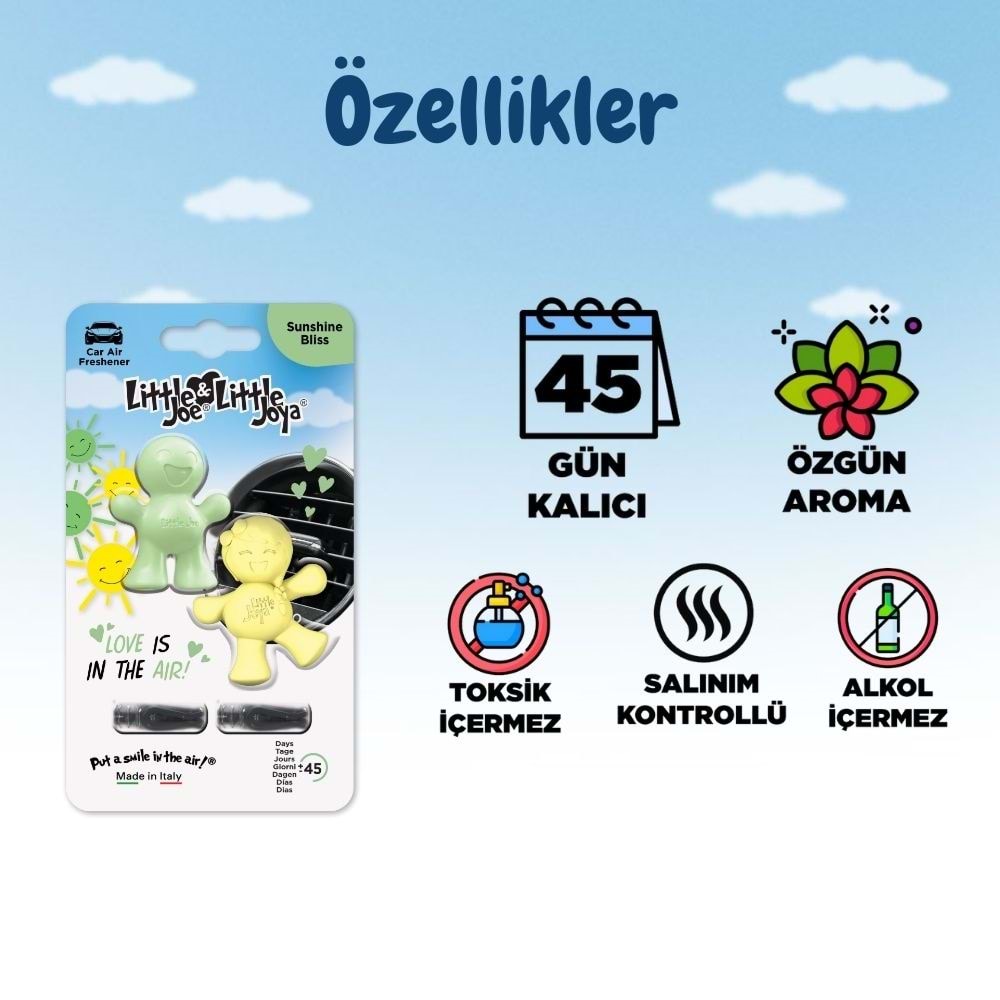 Little Joe Aşk Serisi 2li Paket Vanilya Araç Kokusu (Sunshine Bliss) -45 Gün -Oto Kokusu Parfüm