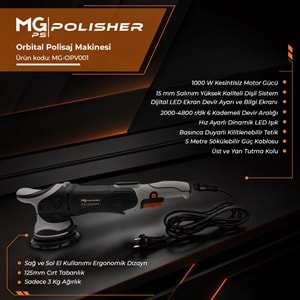 MG PS OPV001 Orbital Polisaj Makinesi 125mm 1000W | 15mm Eksantrik Salınım & Dijital LED Ekran