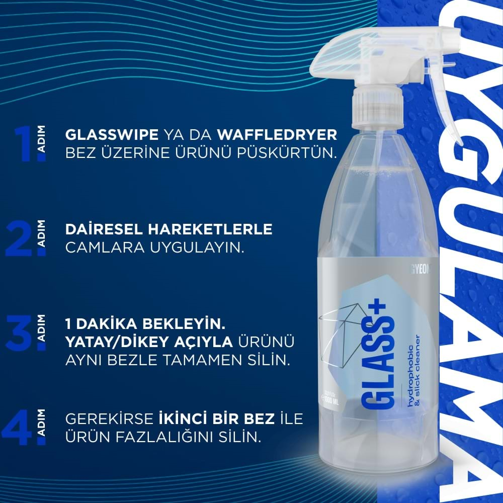 GYEON Q²M Glass+ Plus Araç Cam Yağmur Kaydırıcı Su İtici ve Temizleyici - 1000 ml -Hidrofobik Parlak