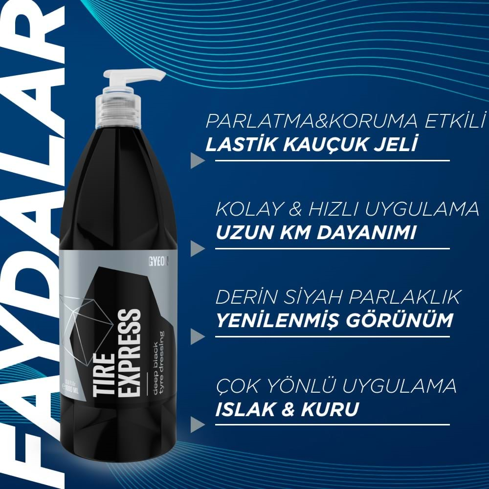 GYEON Q²M Tire Express Lastik Parlatıcı ve Koruyucu - 1000 ml -Su Bazlı Jel Oto Lastik Cilası