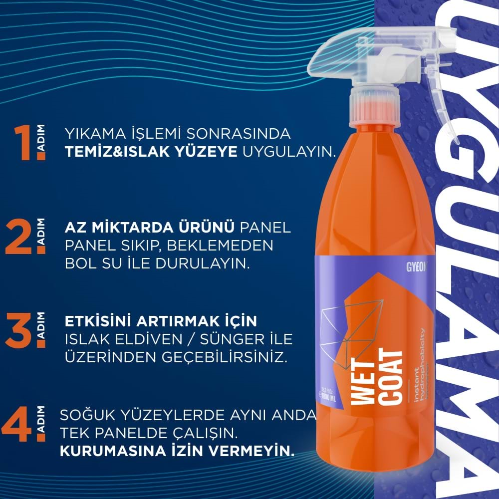 GYEON Q²M WetCoat Nano Boya Koruma Ve Seramik Sprey Hızlı Cila - 1000 ml -Su İtici Parlak Islak Cila