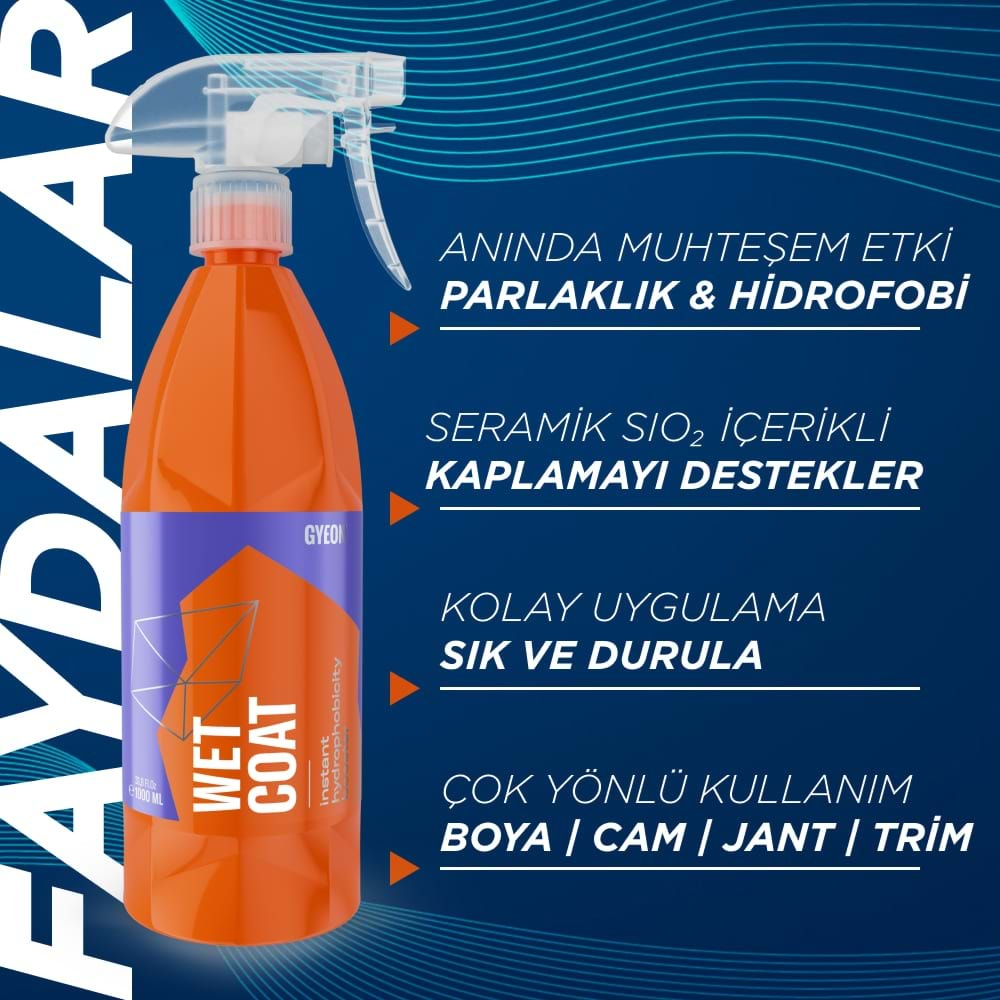 GYEON Q²M WetCoat Nano Boya Koruma Ve Seramik Sprey Hızlı Cila - 500 ml -Su İtici Parlak Islak Cila